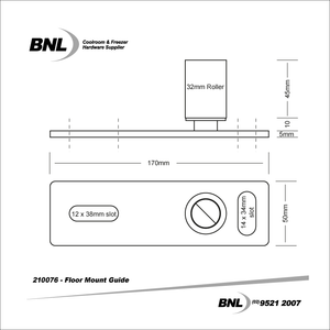 BNL 210076 Galvanised Steel Base Door Guide with 45mm High Roller Specifications