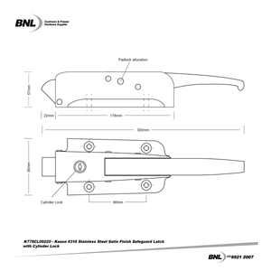 BNL K78CL05020 Kason K78 Safeguard Radial Tongue Latch with Cylinder Lock Specifications
