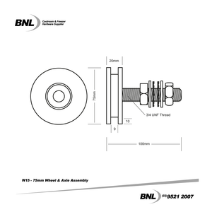 BNL W15 75mm Wheel and Axle Assembly Specifications