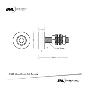 BNL W1555 55mm Wheel and Axle Assembly Specifications