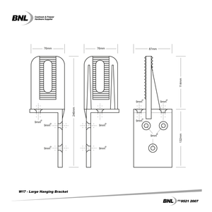 BNL W17L Left Large Hanging Bracket Specifications