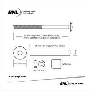 BNL E20 Hinge Bolt Kits Specifications