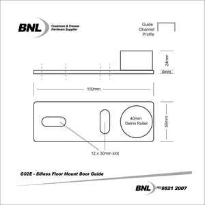 BNL G02E Silless Floor Mount Door Guide Specifications