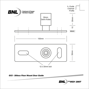 BNL G03 Silless Floor Mount Door Guide Specifications