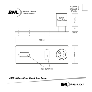 BNL G03E Silless Floor Mount Door Guide Specifications