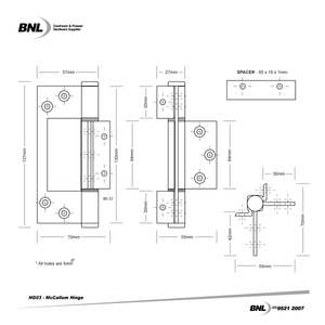 BNL HG03 McCallum Aluminium Hinge Specifications