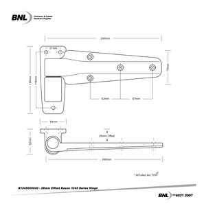 BNL K1245000040 28mm Offset Kason 1245 Series Self Closing Cam Rise Hinge Specifications