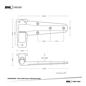 BNL K1245000080 40mm Offset Kason 1245 Series Self Closing Cam Rise Hinge Specifications