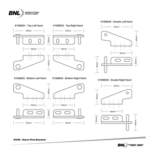 BNL Kason Bar Fridge Pivot Bracket Specifications