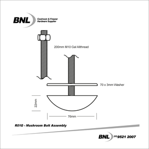 BNL R01G Galvanised Mushroom Bolt Assembly Specifications