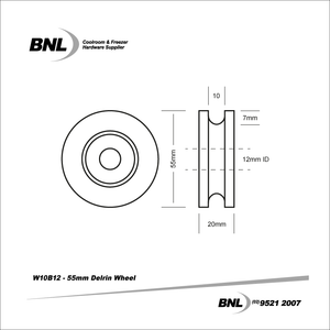 BNL W10B12 55mm Delrin Wheel with 12mm ID Bearing Specifications