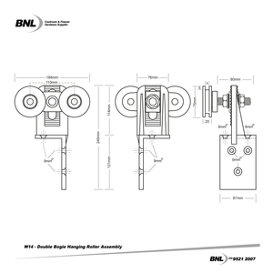 BNL W14L Left Double Bogie Hanging Wheel Assembly Specifications